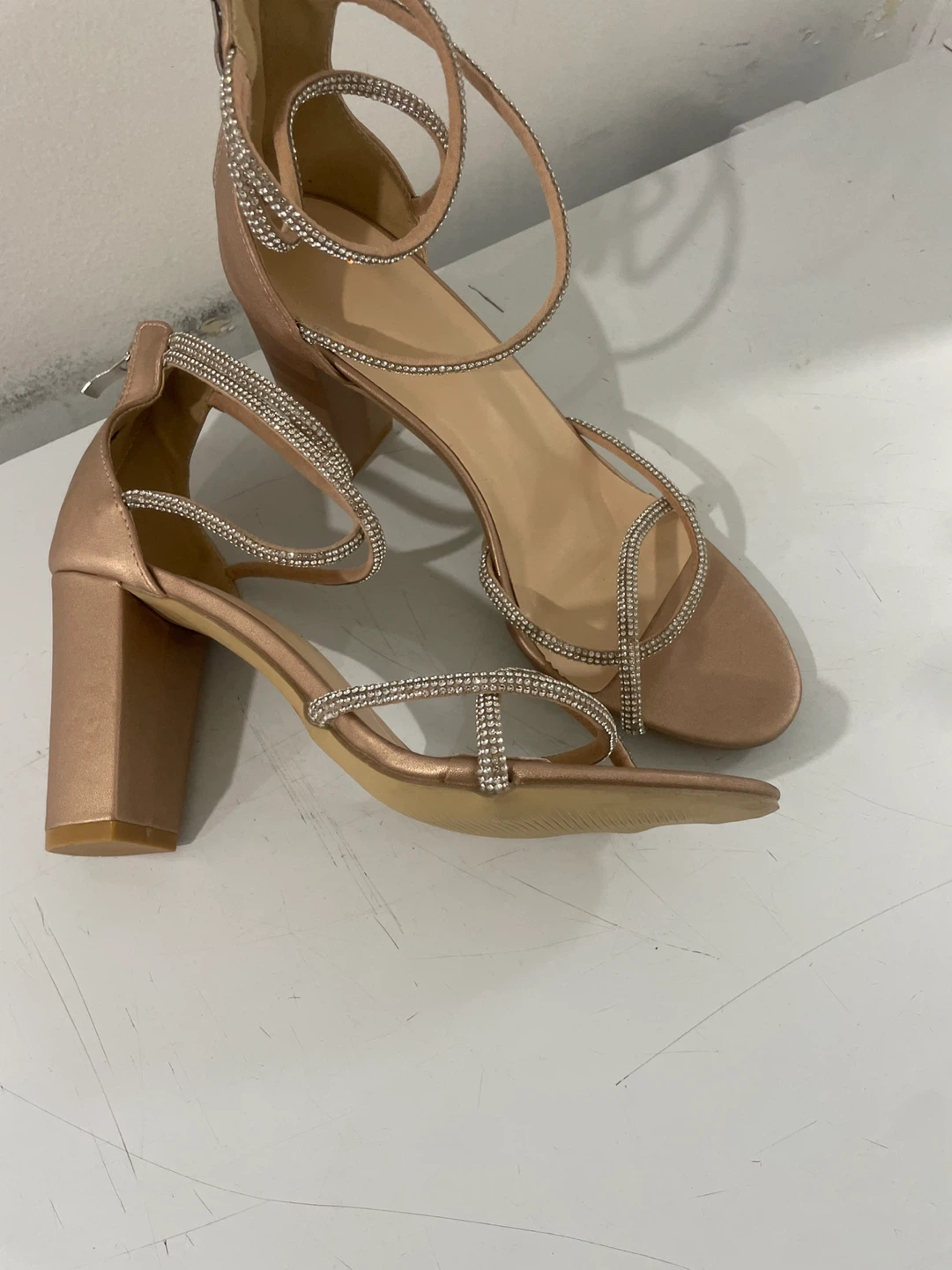 Women's Rose Gold Diamante Strappy Heels