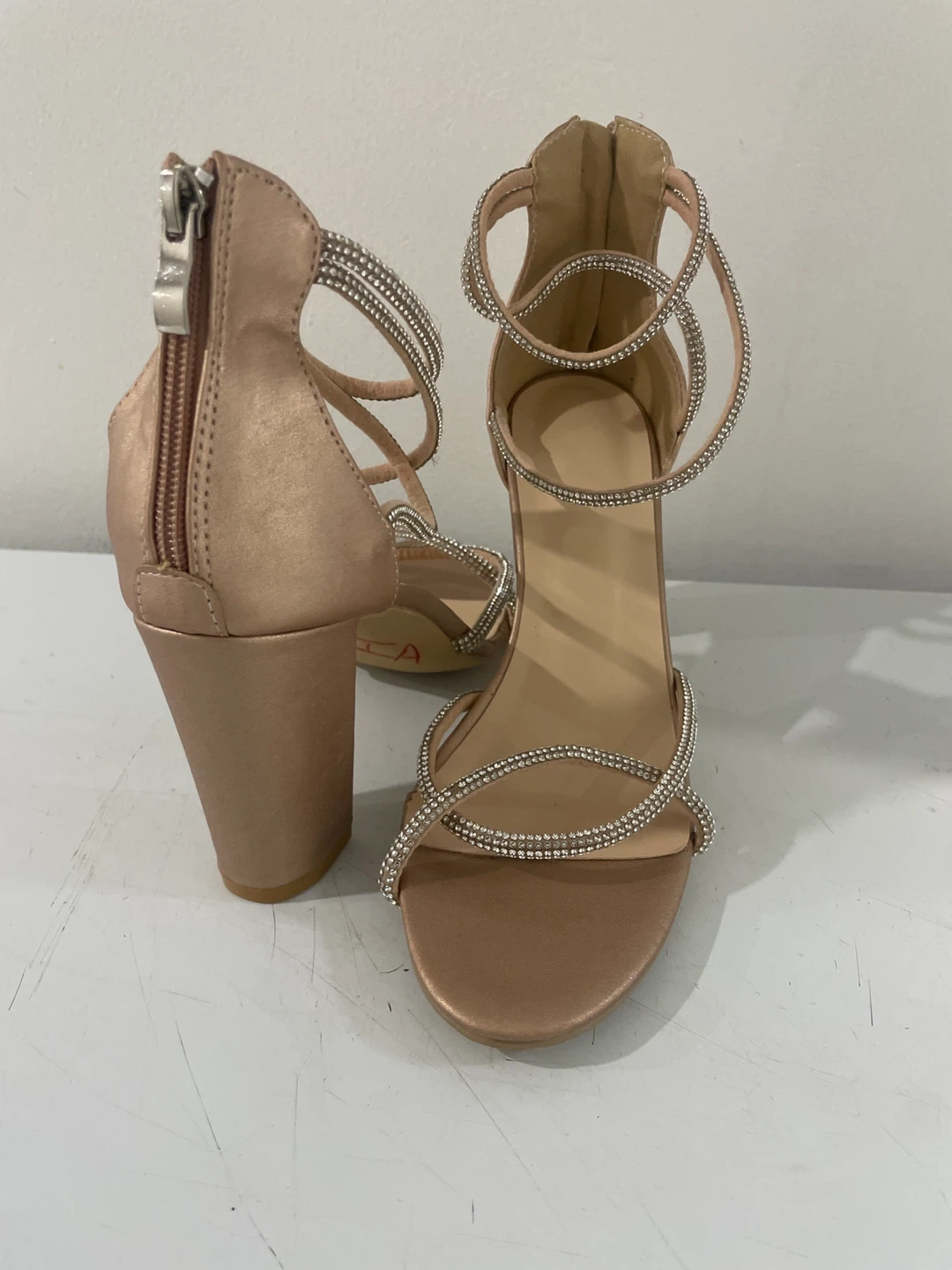 Women's Rose Gold Diamante Strappy Heels - photo 2