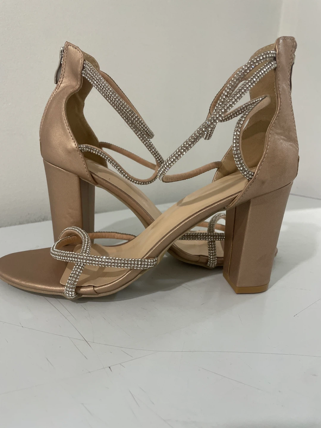 Women's Rose Gold Diamante Strappy Heels - photo 3