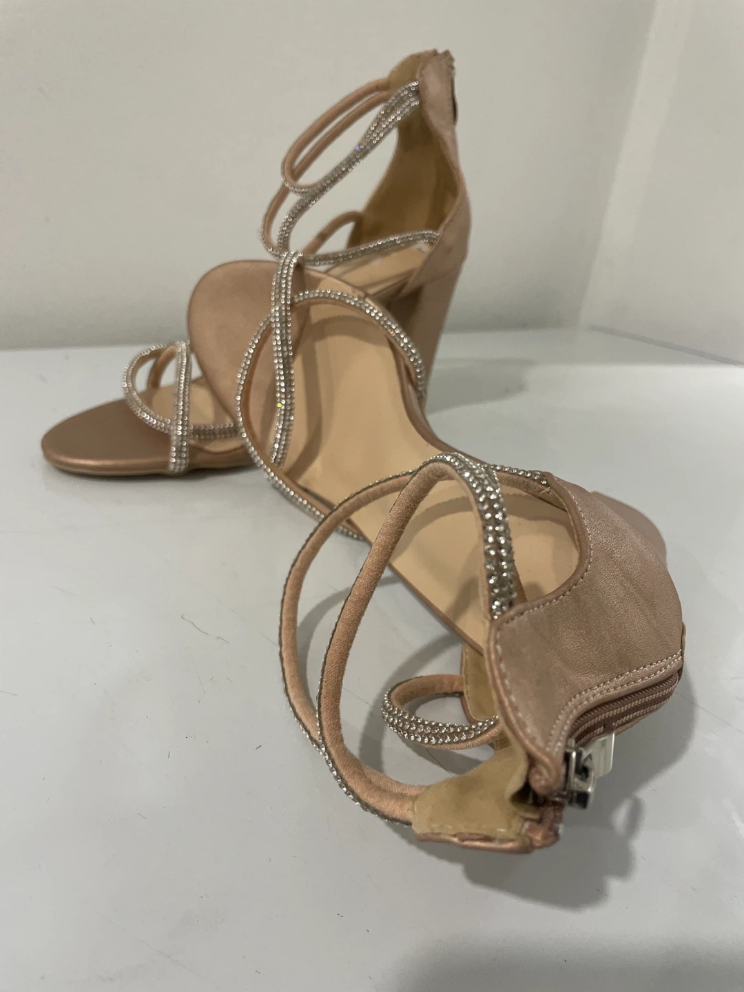 Women's Rose Gold Diamante Strappy Heels - photo 4