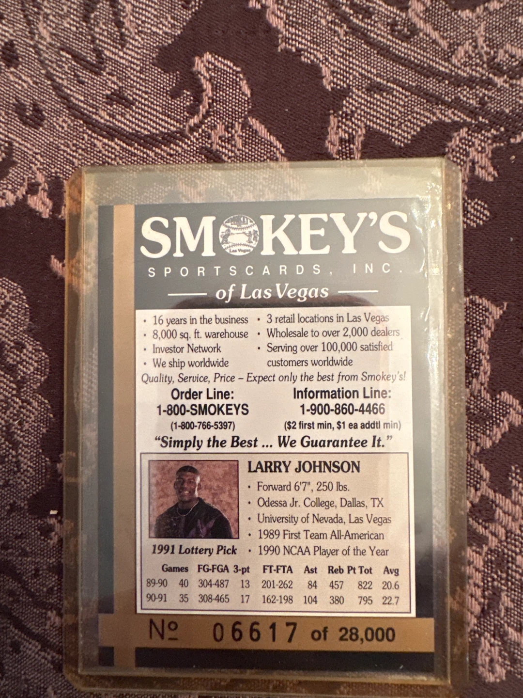Smokey's Sports Cards Las Vegas Larry Johnson Commemorative Card - photo 2