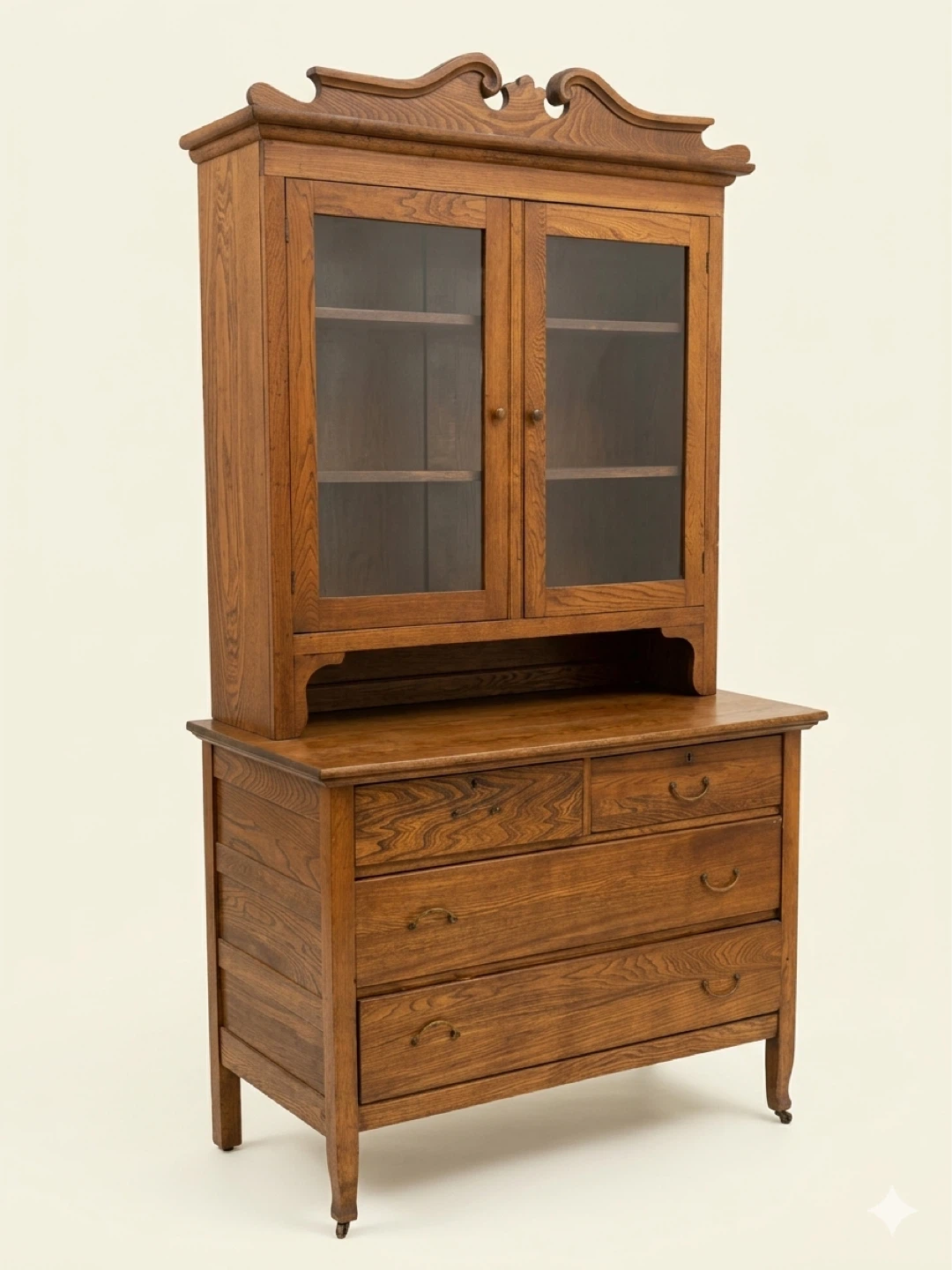 Antique Oak China Cabinet with Drawers