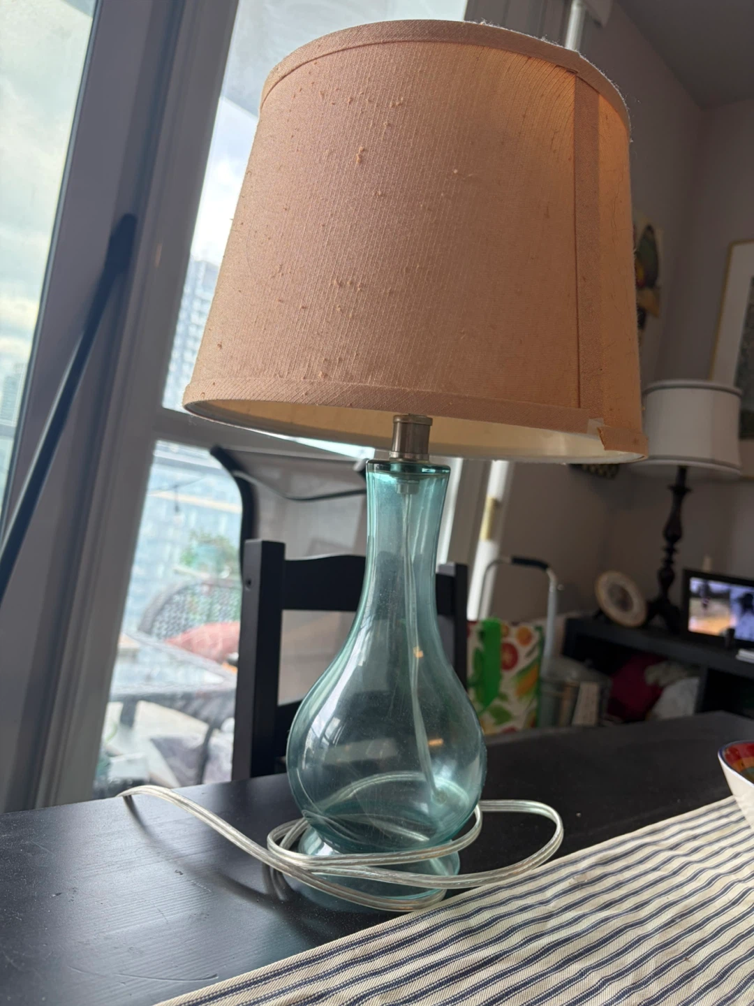 Glass Table Lamp with Fabric Shade