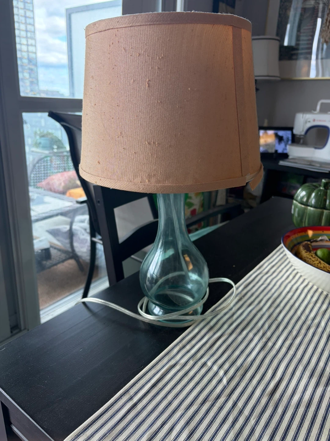 Glass Table Lamp with Fabric Shade - photo 2