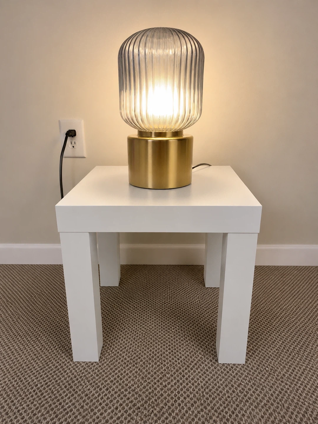 LACK White Side Table with Lamp