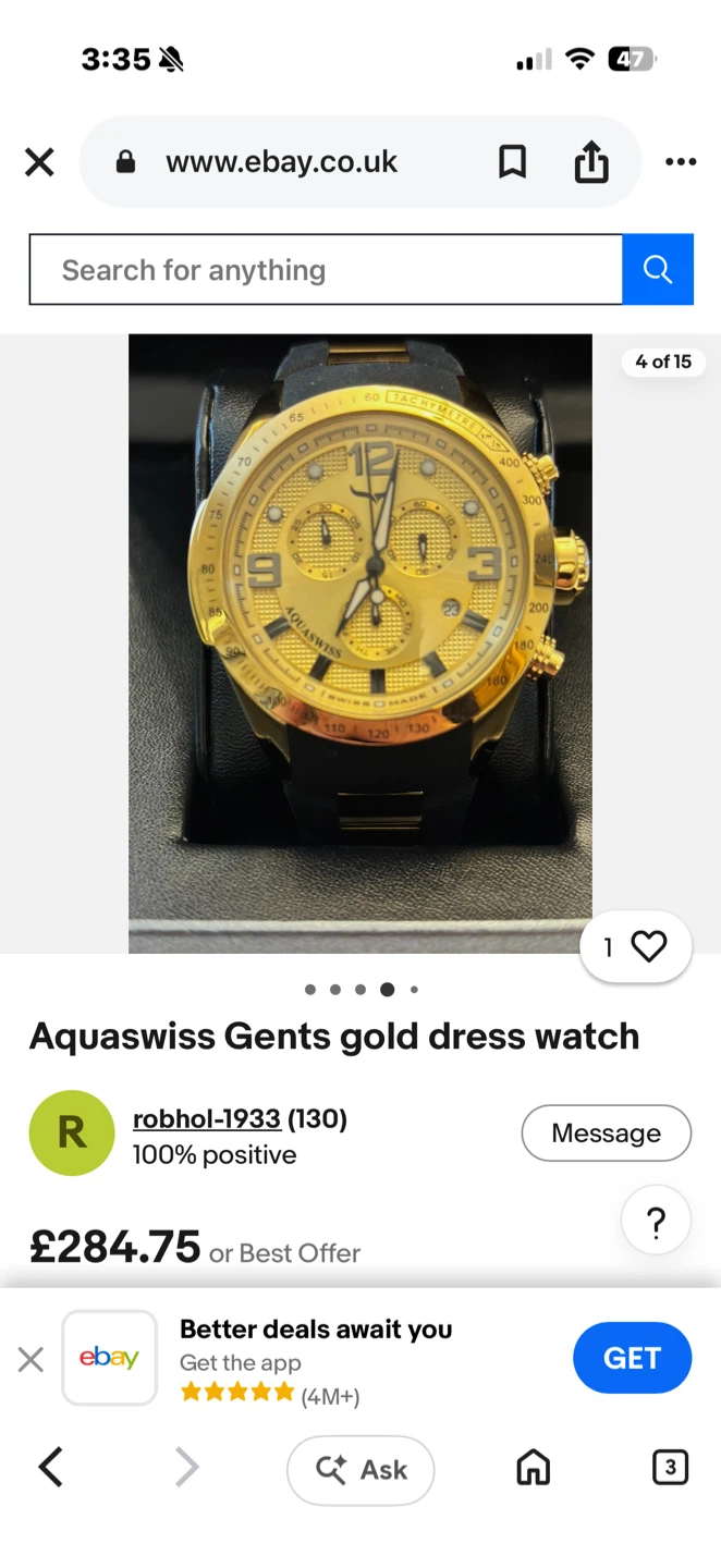 Aquaswiss Gents Gold Dress Watch - photo 4