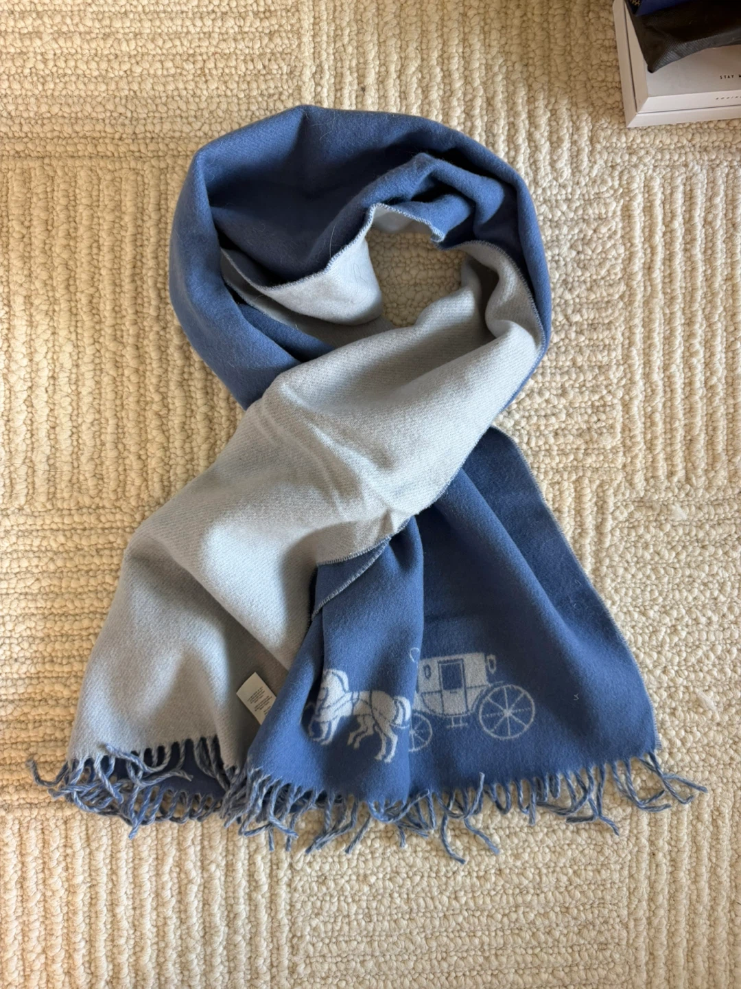 COACH Wool Scarf Muffler Blue/Grey Horse & Carriage