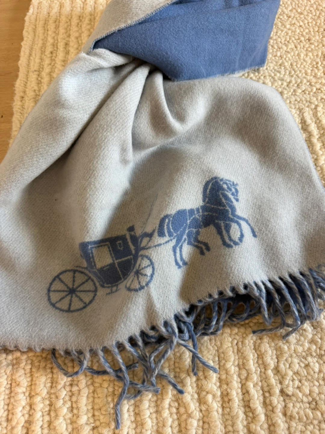 COACH Wool Scarf Muffler Blue/Grey Horse & Carriage - photo 2