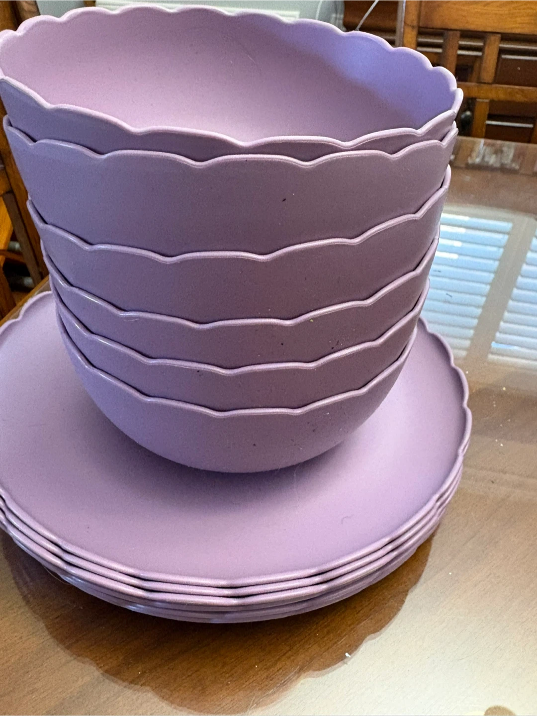 Purple Scalloped Dinner Plates & Bowls Set