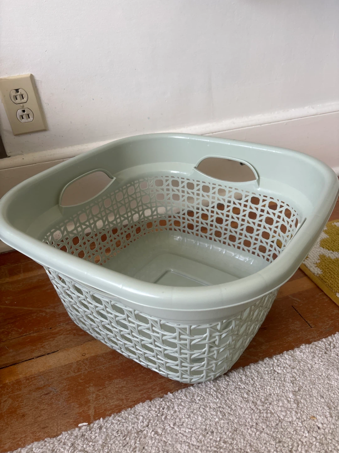 Green linen laundry basket