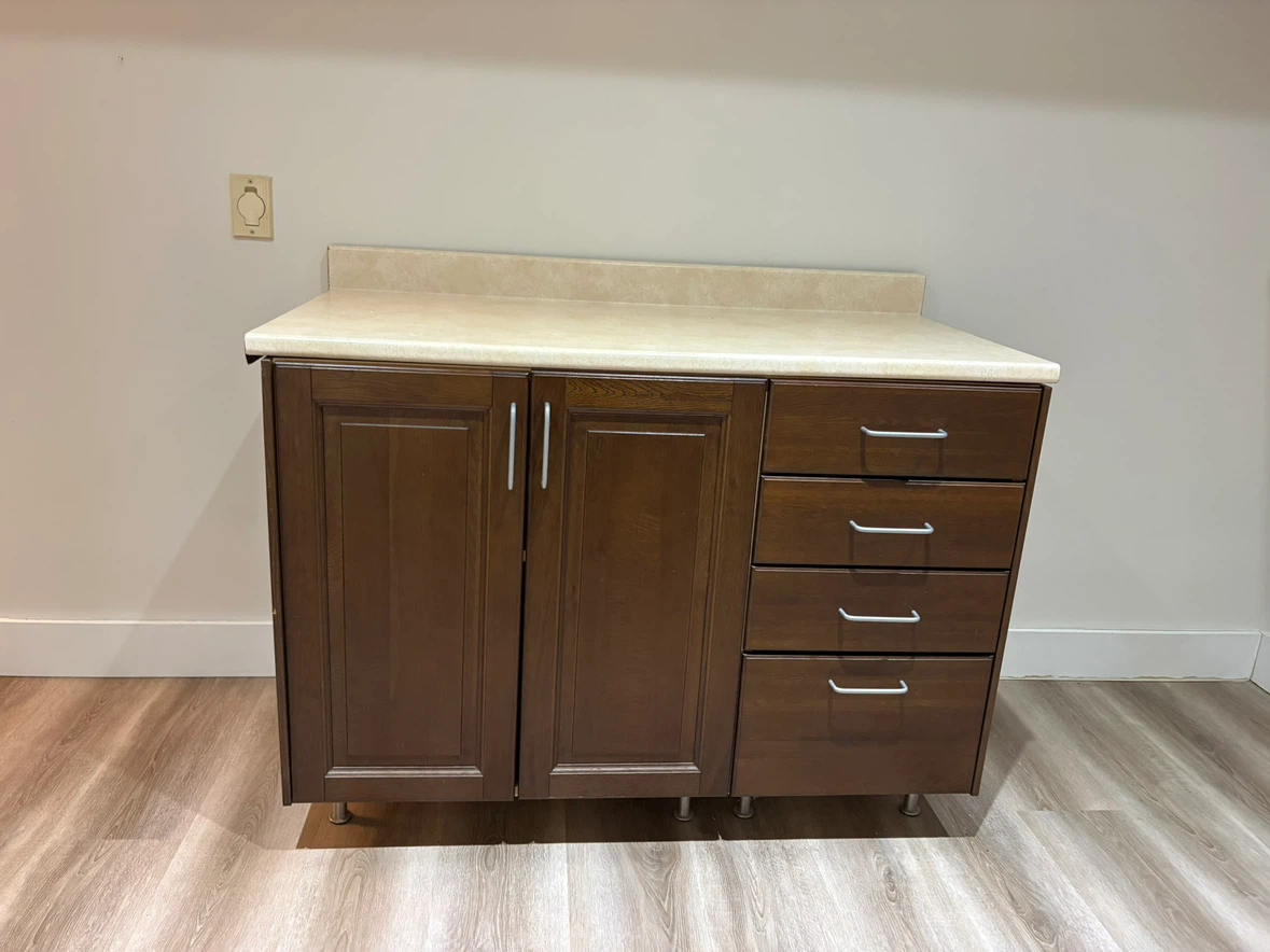 Dark Wood Kitchen Base Cabinet with Drawers