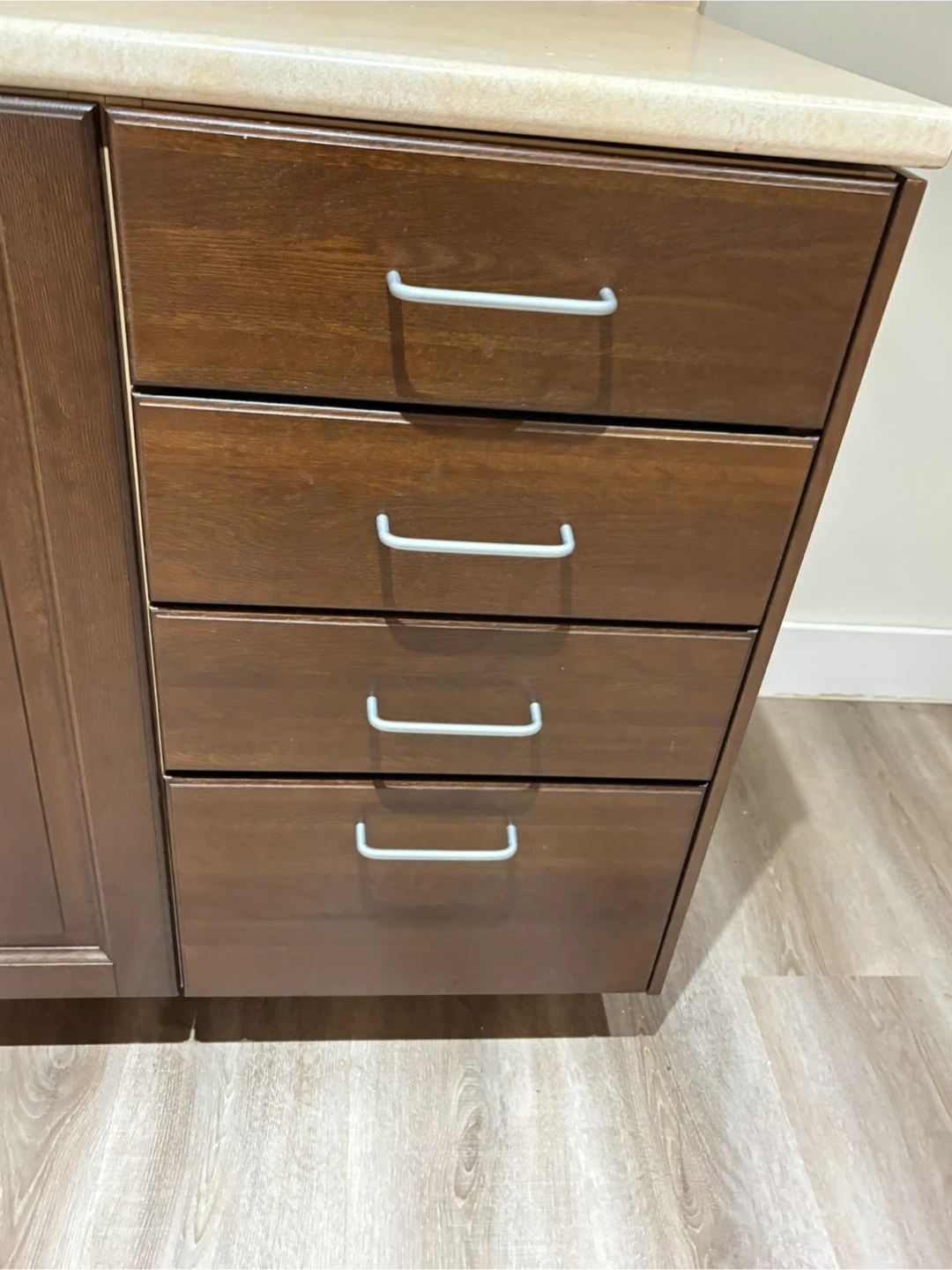 Dark Wood Kitchen Base Cabinet with Drawers - photo 5