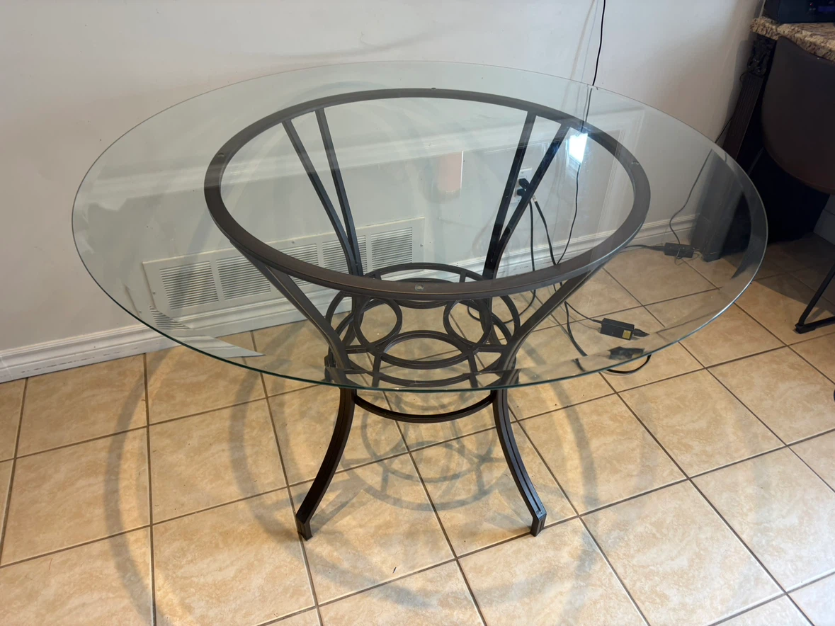 Glass Top Dining Table with Metal Base