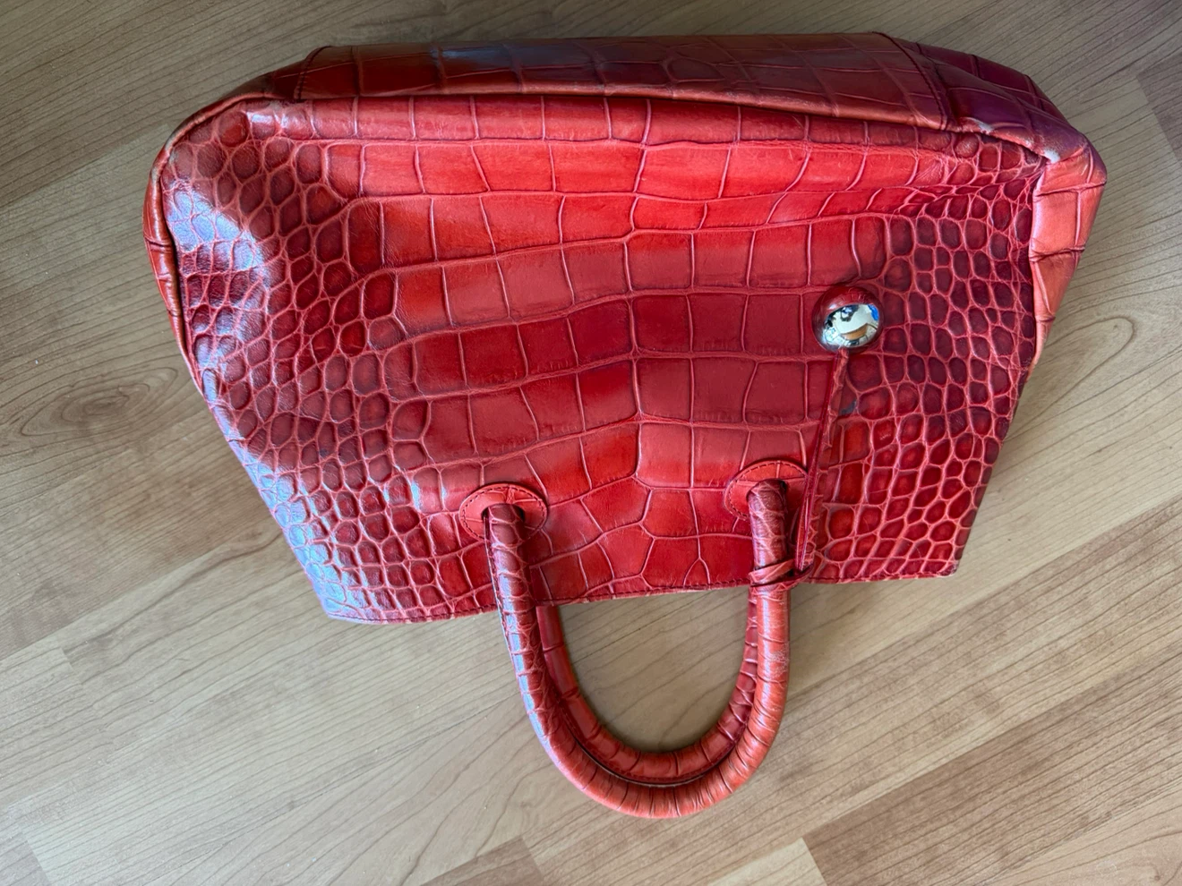 Furla Red Croc Embossed Leather Tote Bag