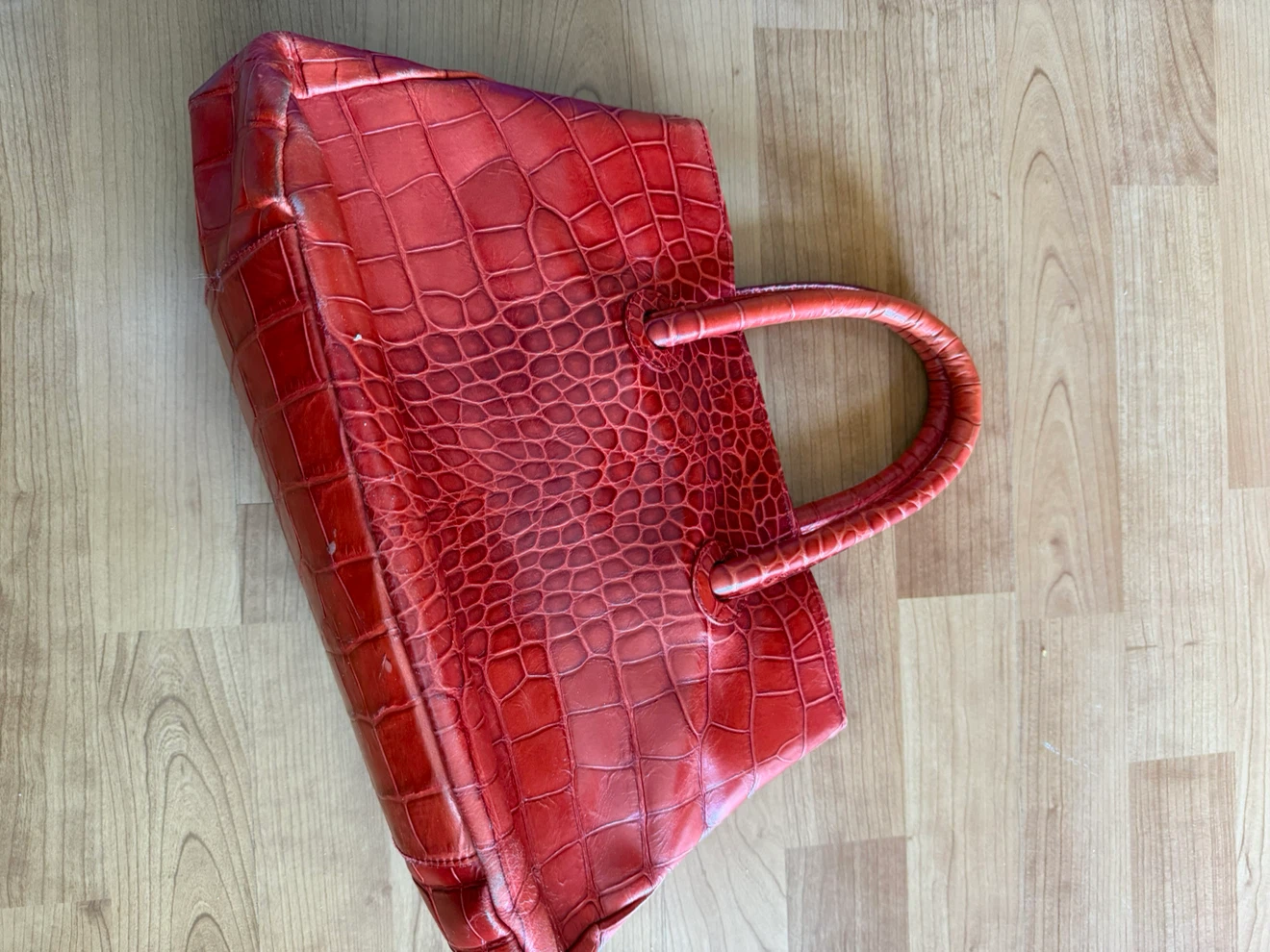 Furla Red Croc Embossed Leather Tote Bag - photo 2