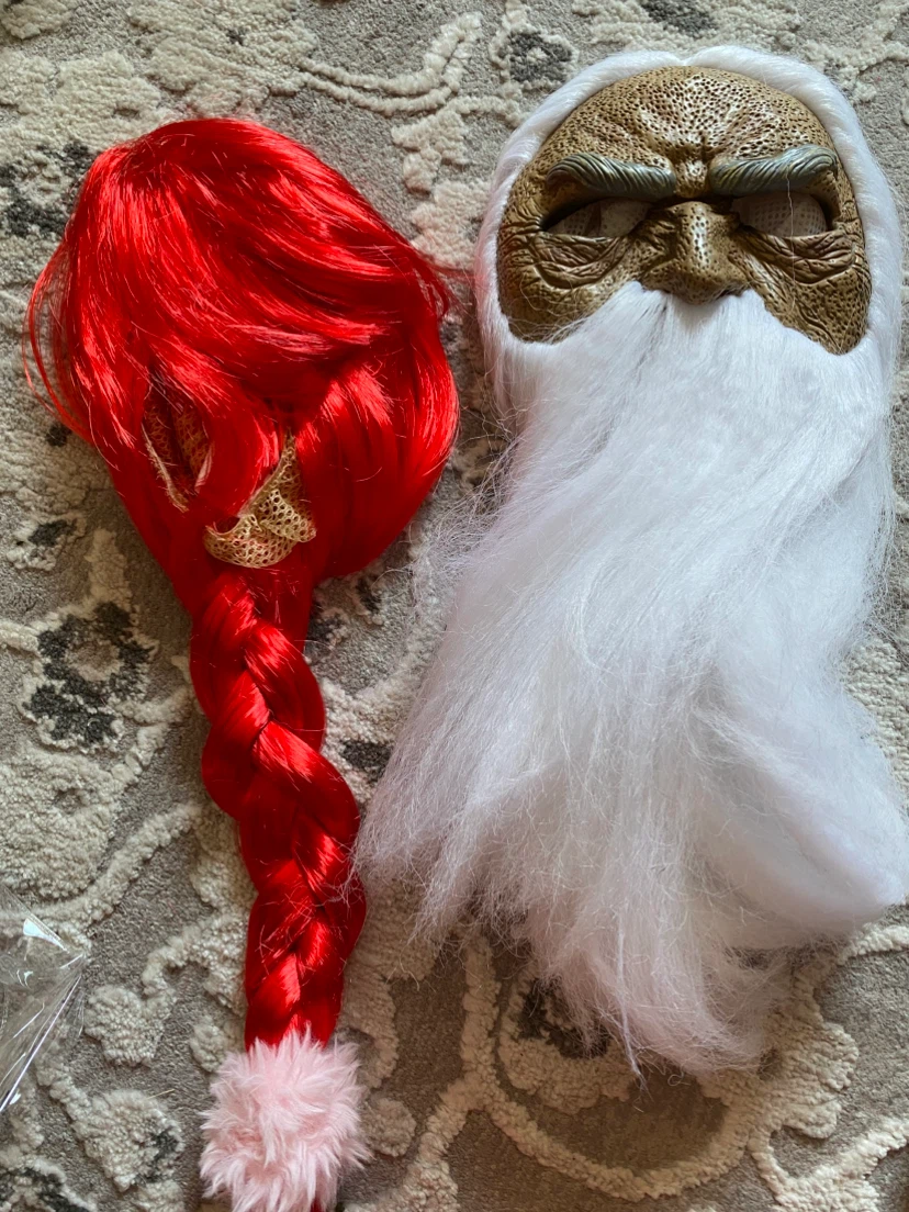 Old man Mask and Red Wig Costume Set