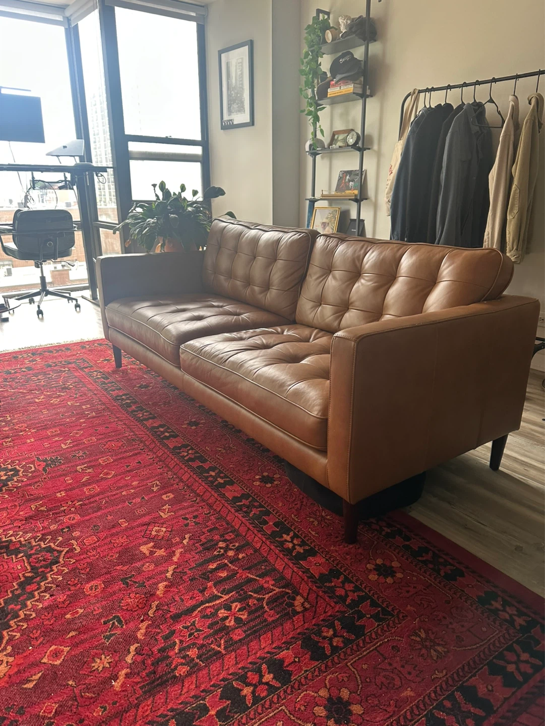 Brown Tufted Leather Sofa