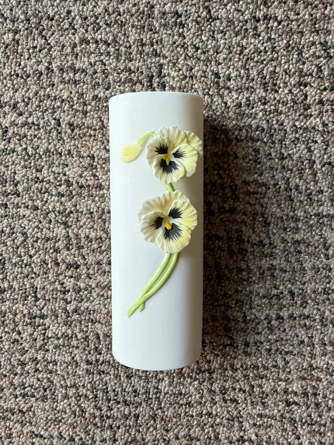 White Vase with Pansy Decorations