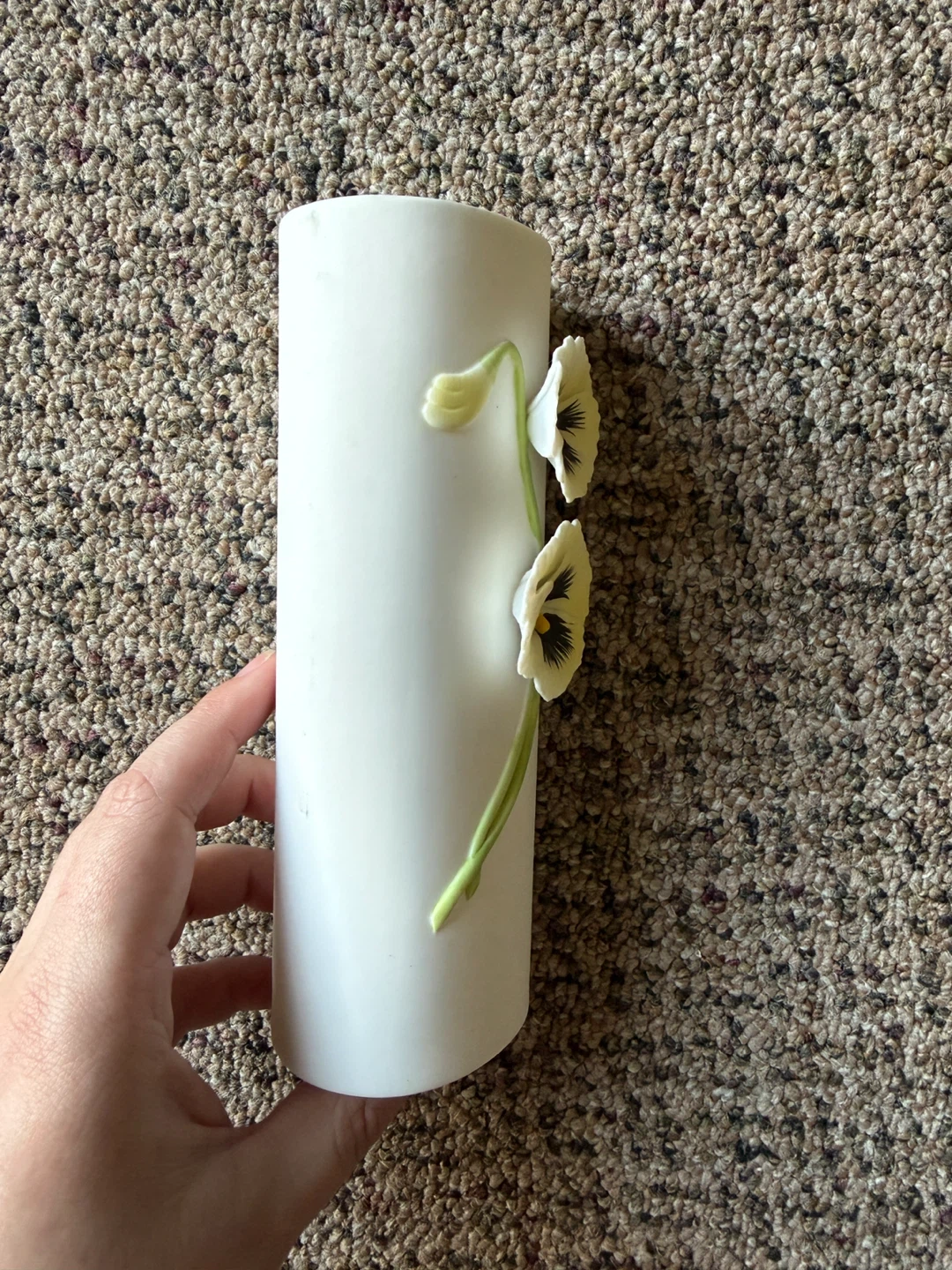 White Vase with Pansy Decorations - photo 2