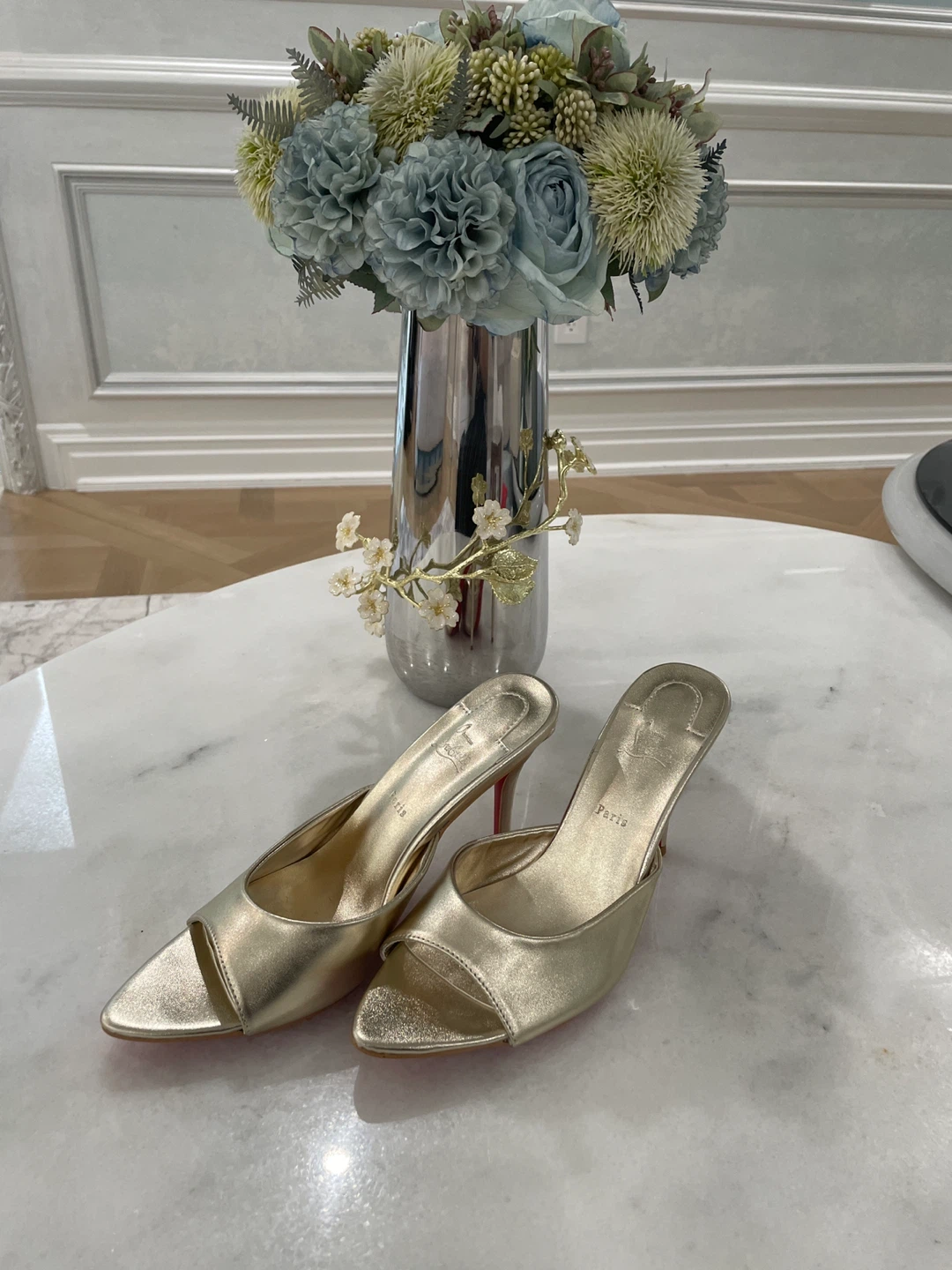 Christian Louboutin Gold Mules Heels