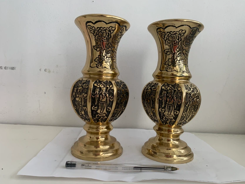 Pair of decorative brass vases
