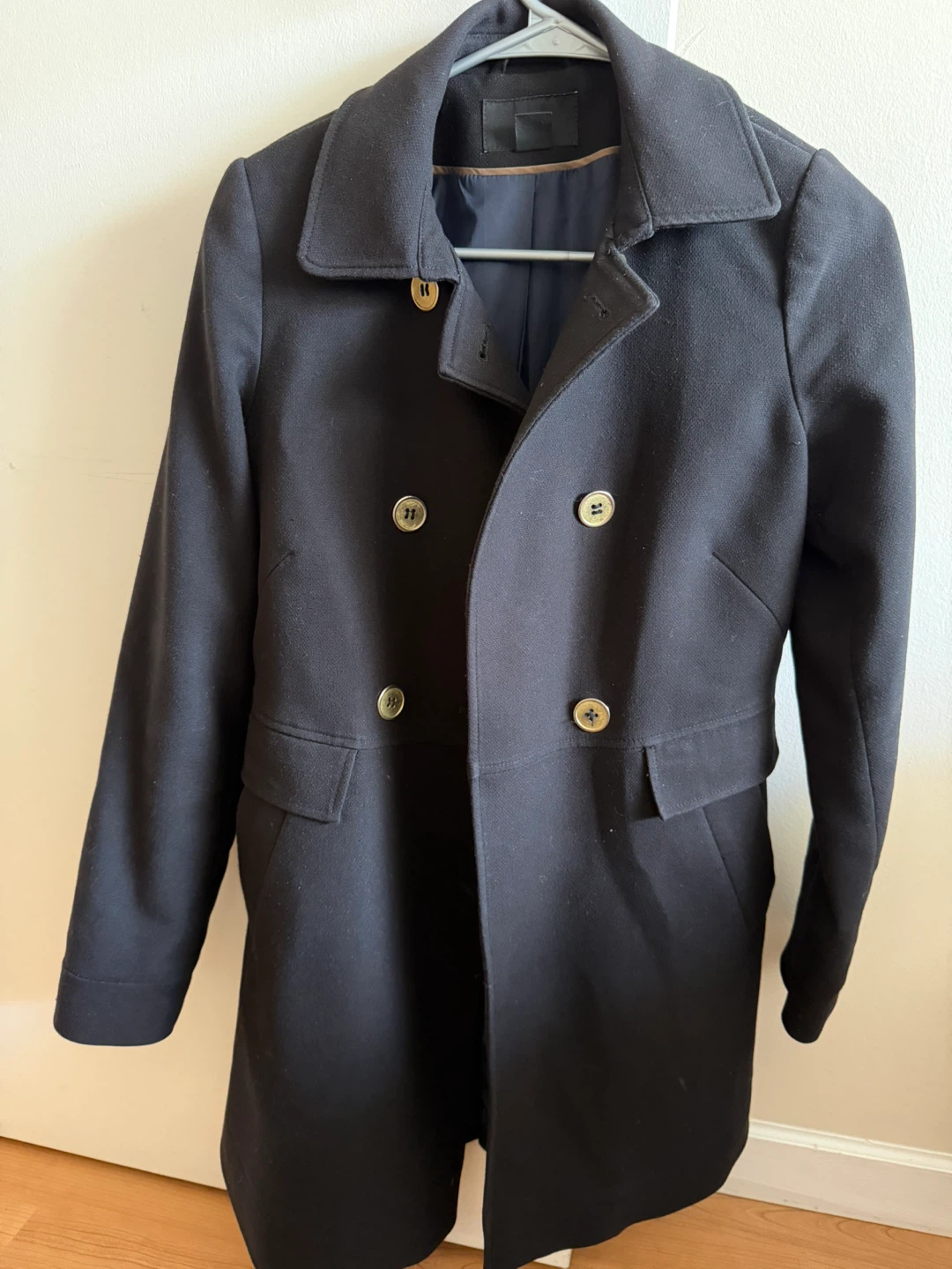 Black Double-Breasted Wool Blend Coat