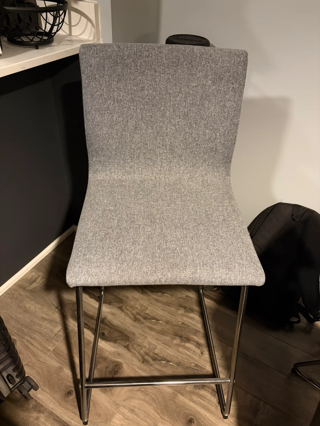 Three Grey Upholstered Bar Stools