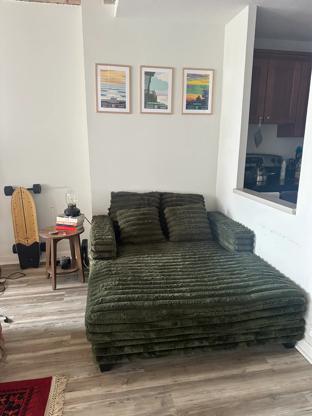 Green Corduroy Chaise Lounge Sofa - photo 4