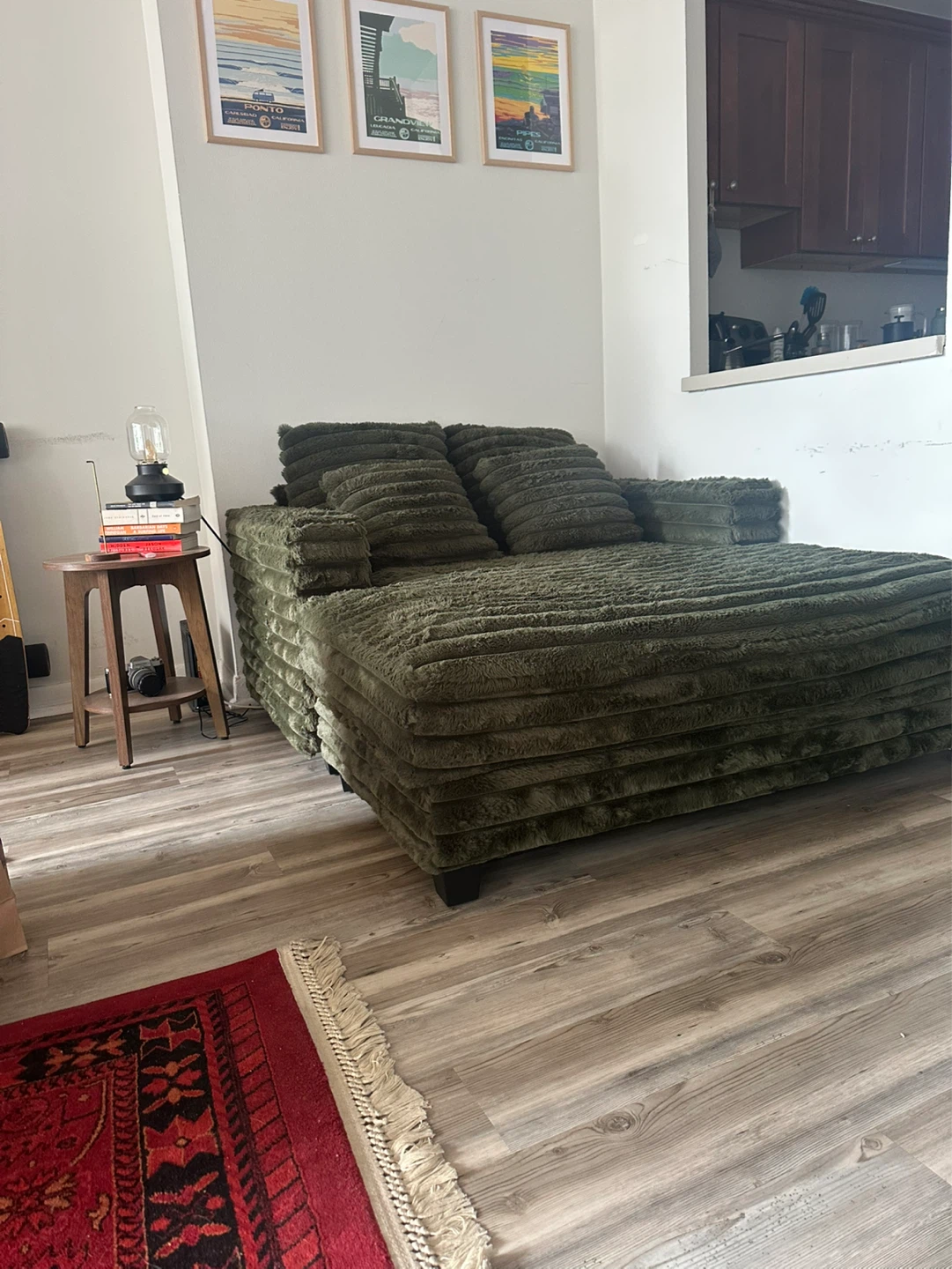 Green Corduroy Chaise Lounge Sofa - photo 3