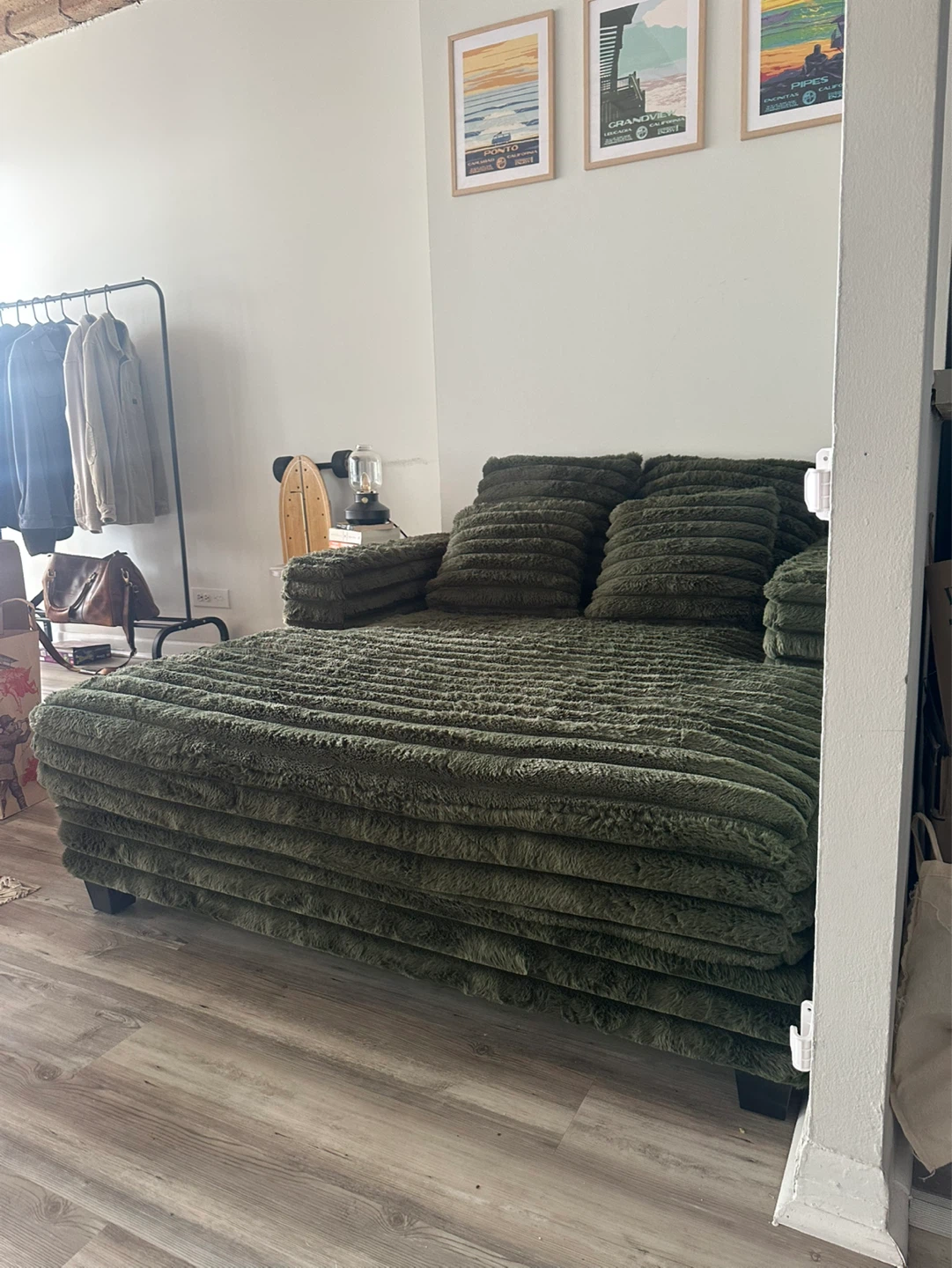 Green Corduroy Chaise Lounge Sofa