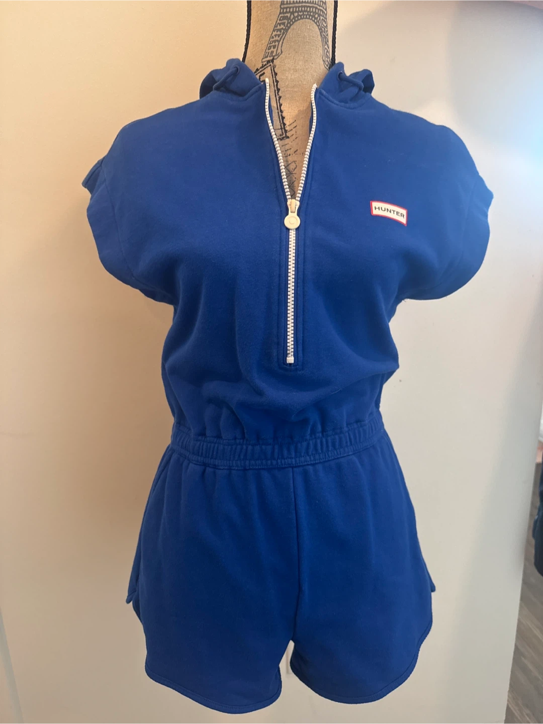 Hunter Blue Hooded Shortalls Romper