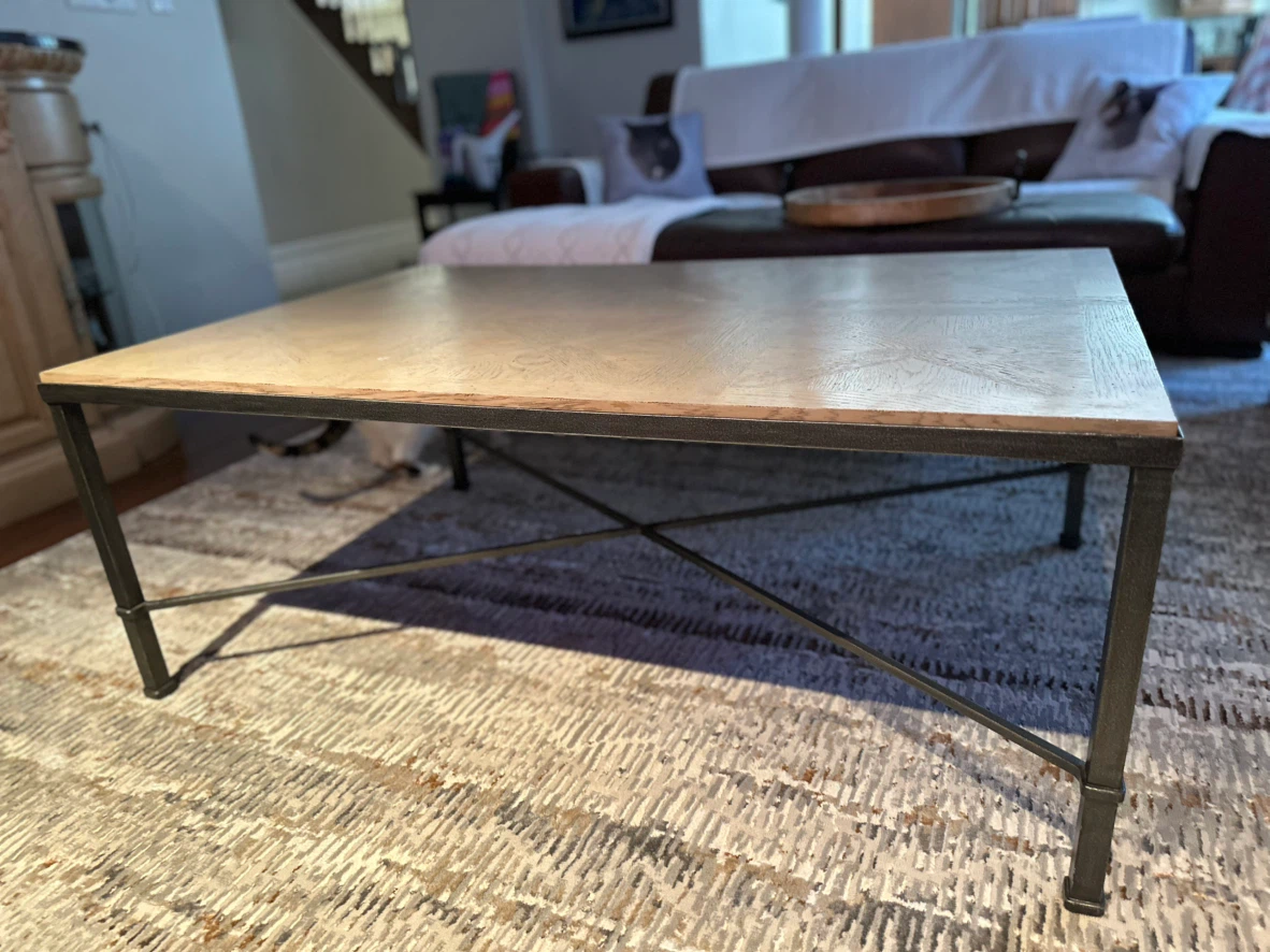 Square Coffee Table with Wood Top and Metal Frame
