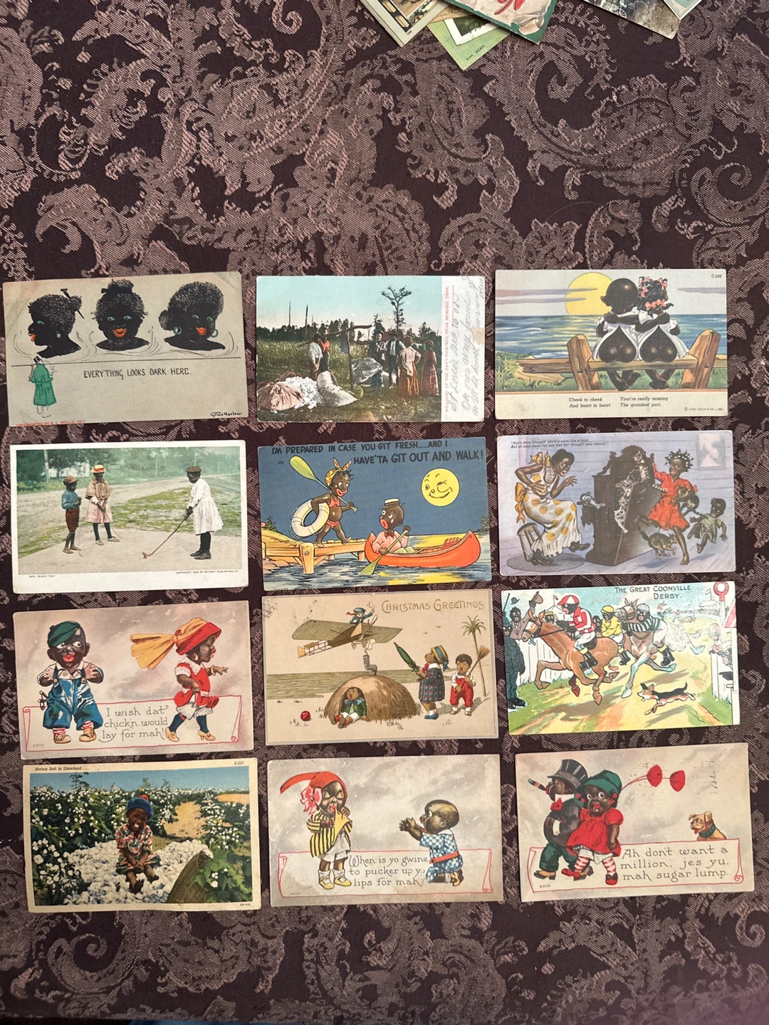 Collection of  12 Vintage black Americana Postcards