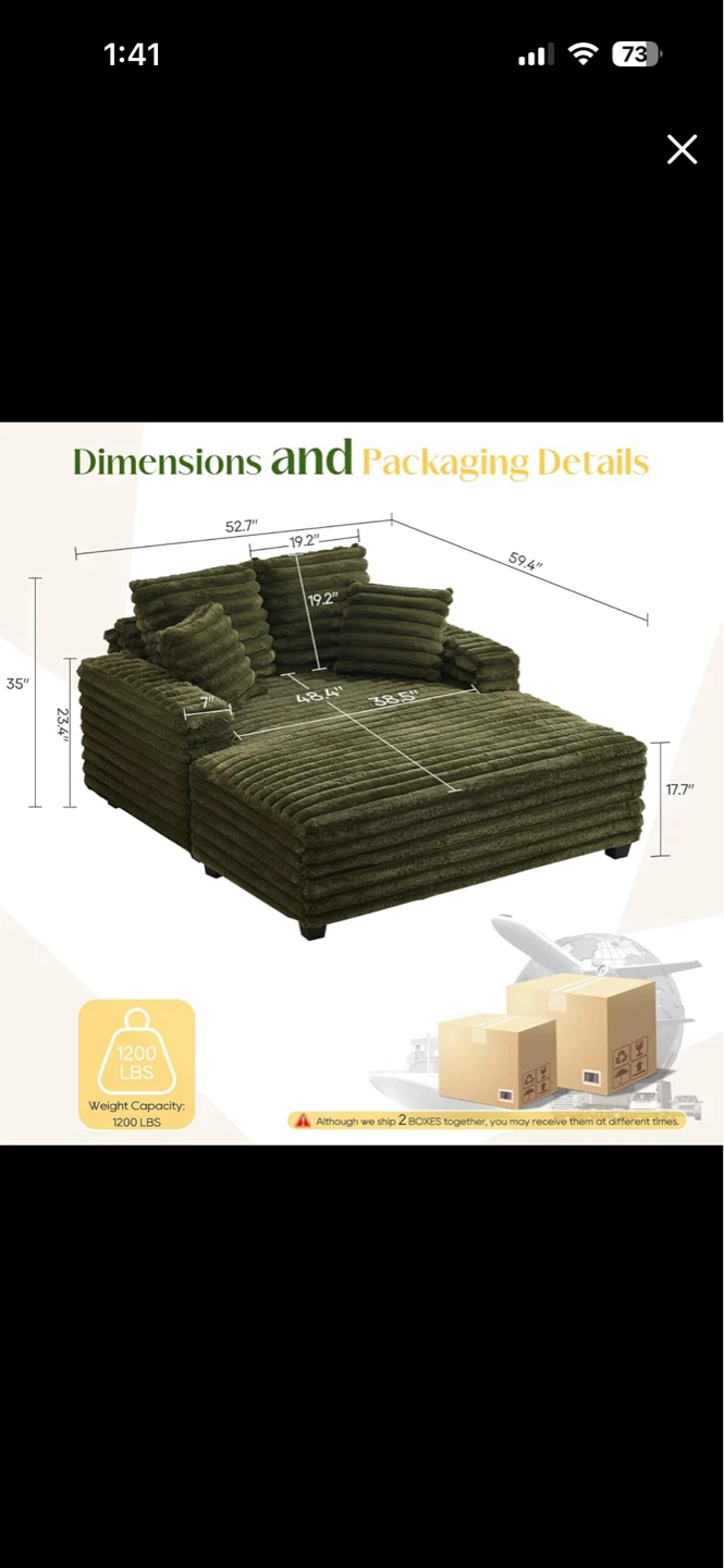 Green Corduroy Chaise Lounge Sofa - photo 2