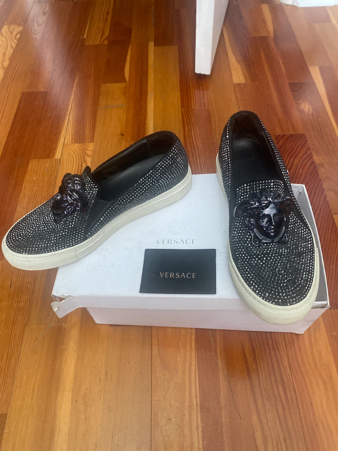 Versace Black Crystal Medusa Slip-On Sneakers
