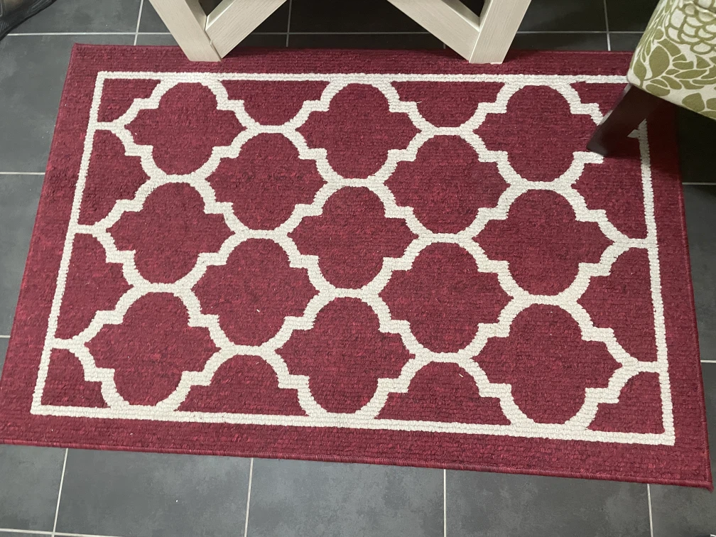 Maroon and Cream Geometric Pattern Area Rug - set of 2