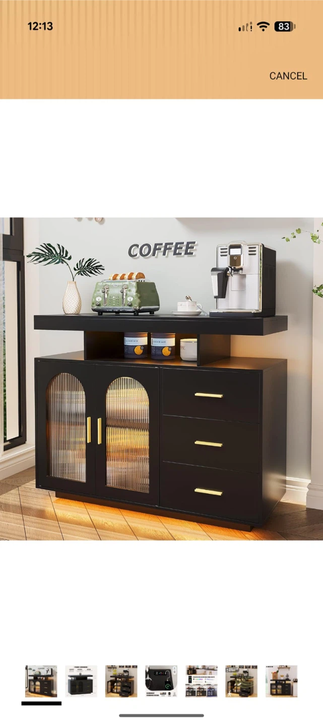 Buffet Cabinet with LED Lights and Charging Station