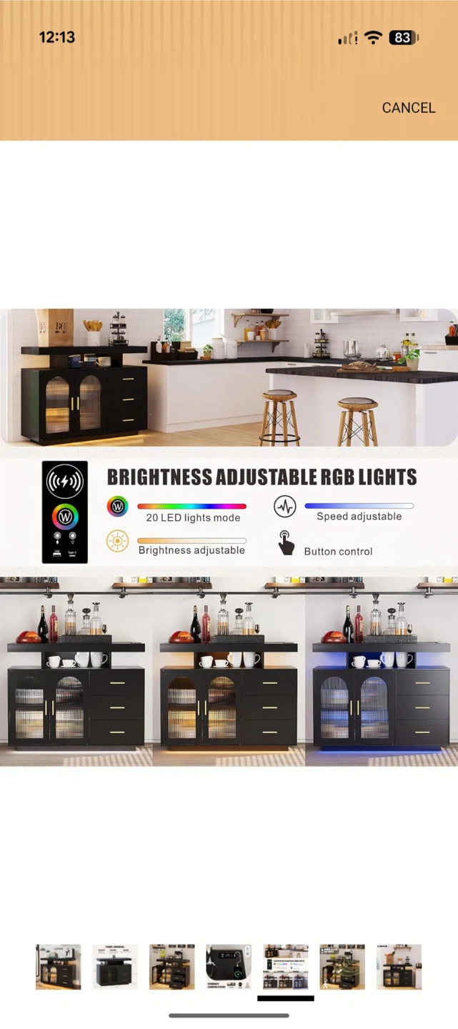 Buffet Cabinet with LED Lights and Charging Station - photo 2
