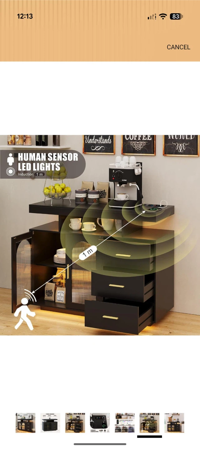 Buffet Cabinet with LED Lights and Charging Station - photo 4