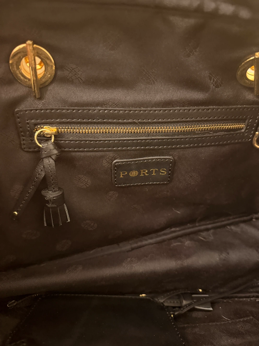 Ports black quilted leather shoulder bag with gold chain - photo 4