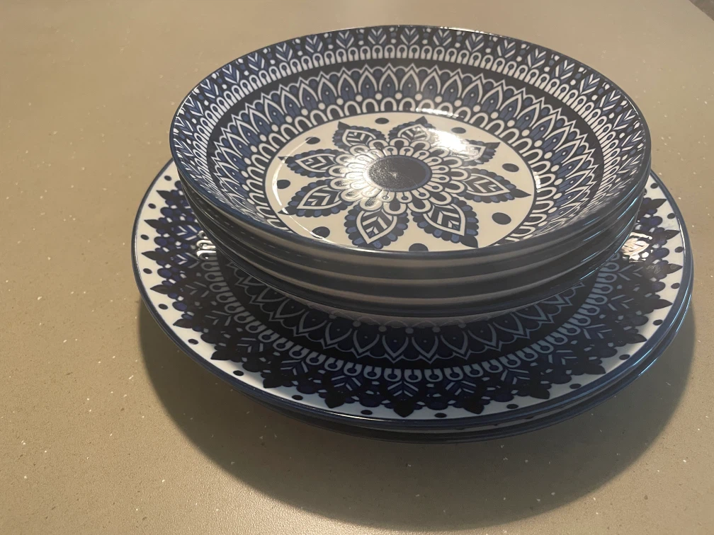 Blue and White Mandala Pattern Bowls and Plates Set