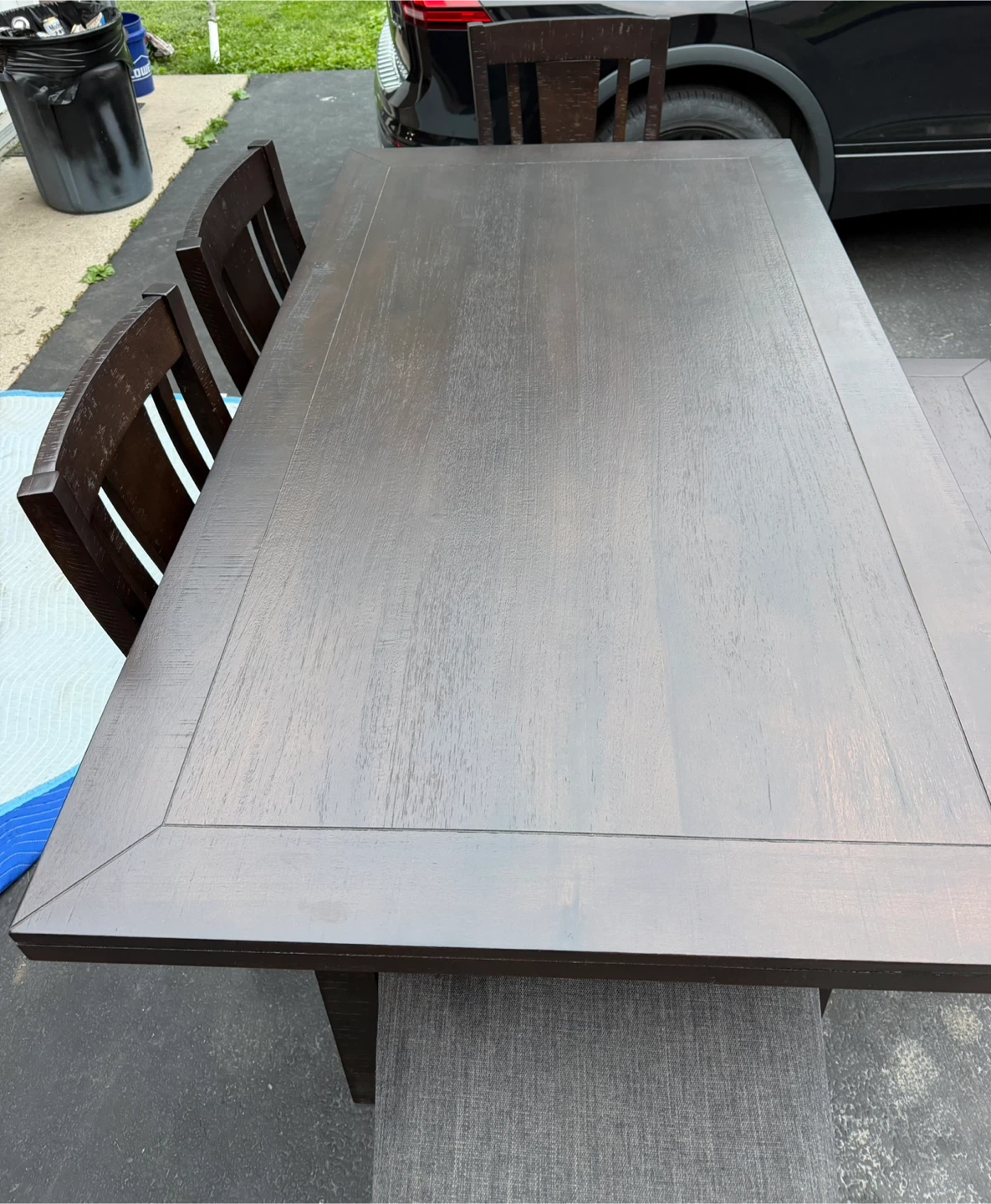 Dark Wood Dining Table with Grey Upholstered Bench - photo 3