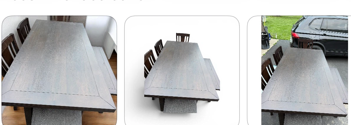 Dark Wood Dining Table with Grey Upholstered Bench - photo 5