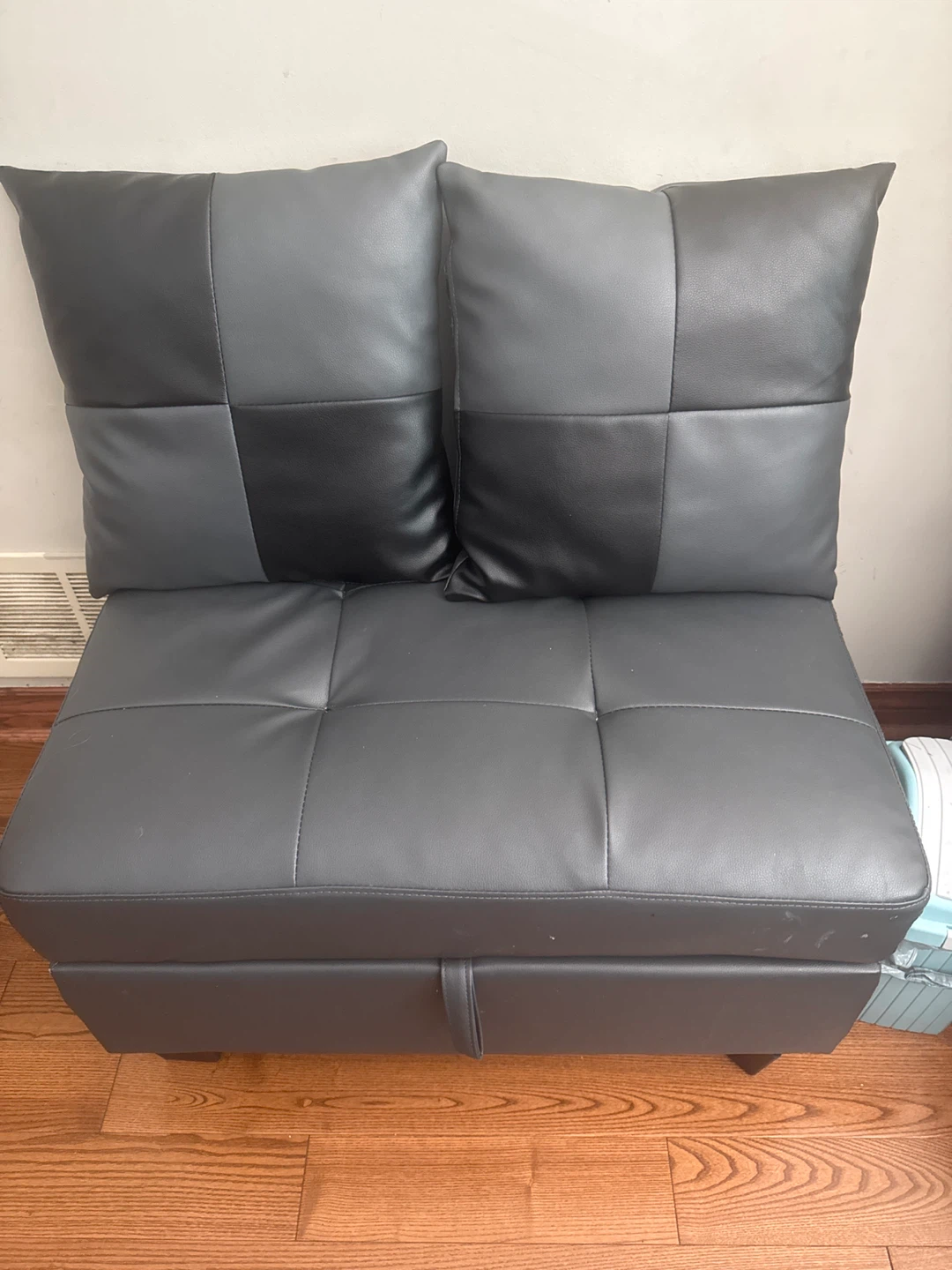 Grey Faux Leather Storage Bench with Pillows