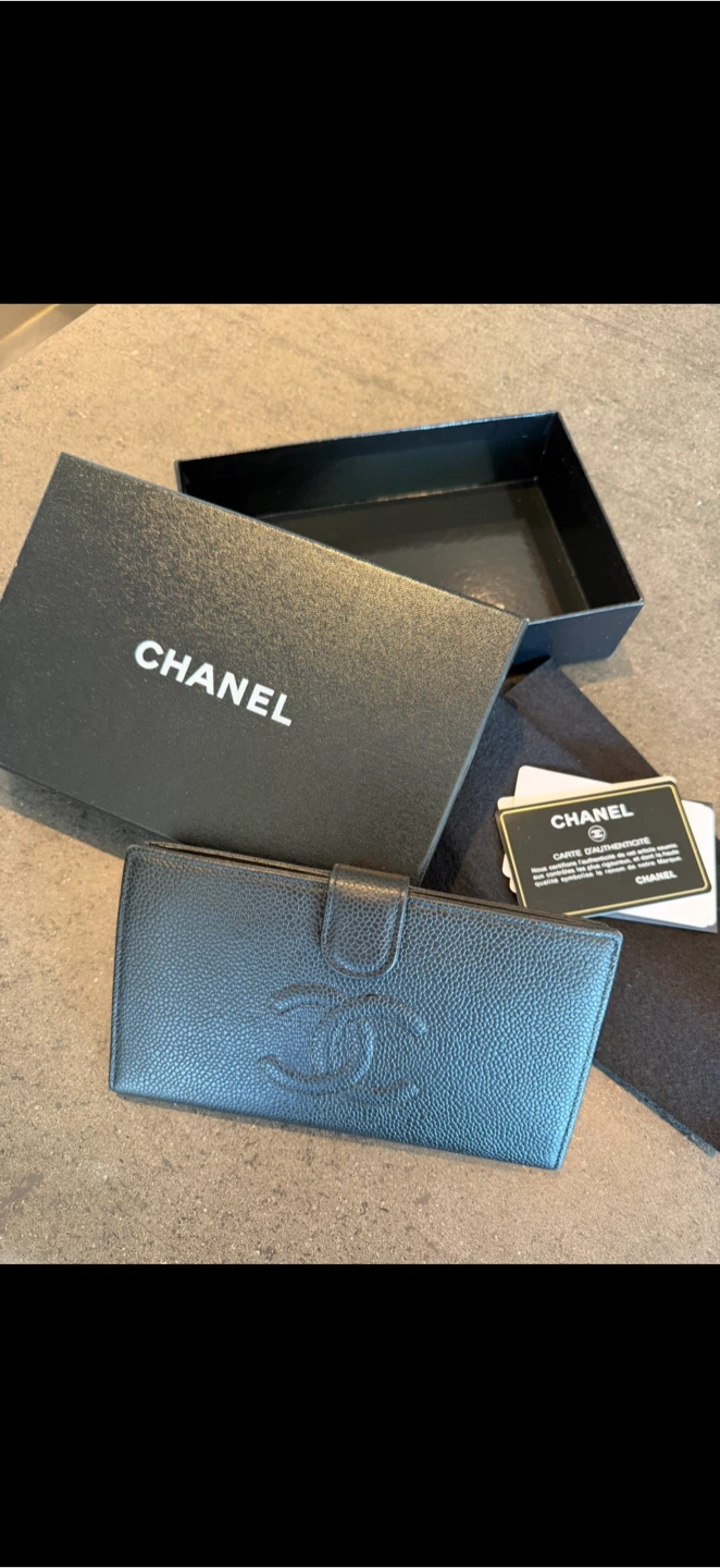CHANEL Black Caviar Leather Long Wallet