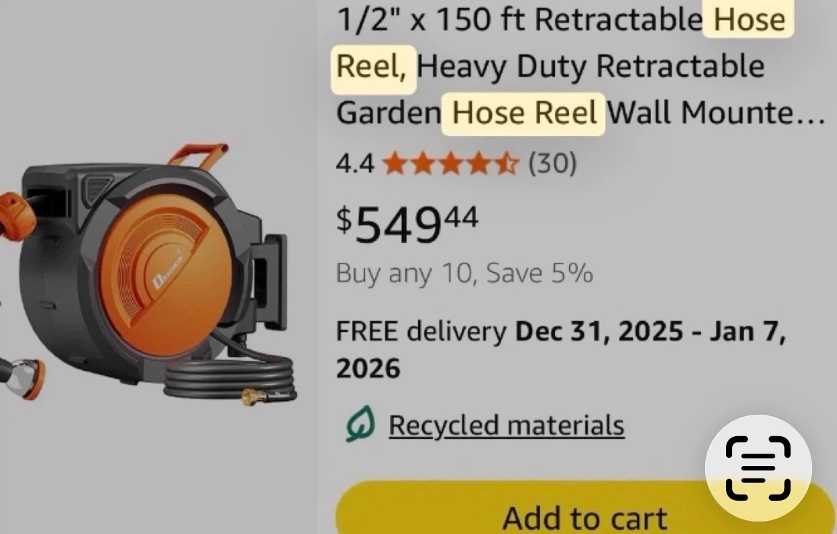1/2" x 150 ft Retractable Garden Hose Reel - photo 2