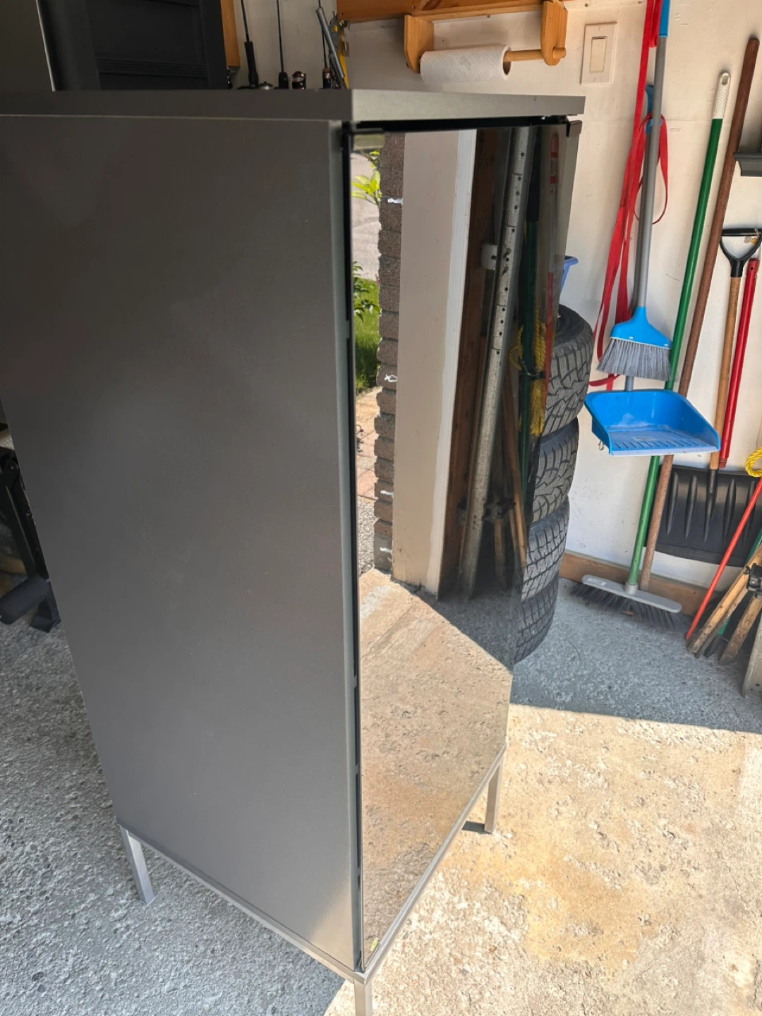 Grey Storage Cabinet with Glass Door