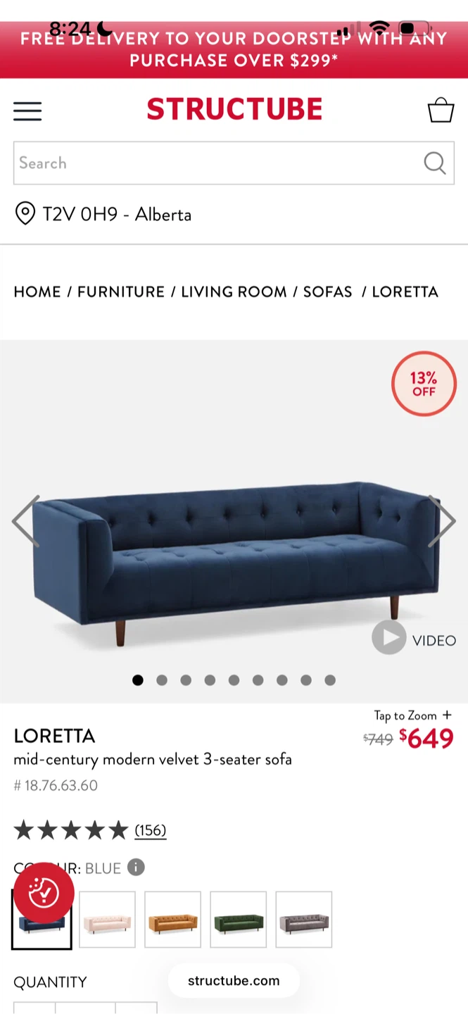 Structube Loretta Mid-Century Modern Velvet 3-Seater Sofa - photo 3