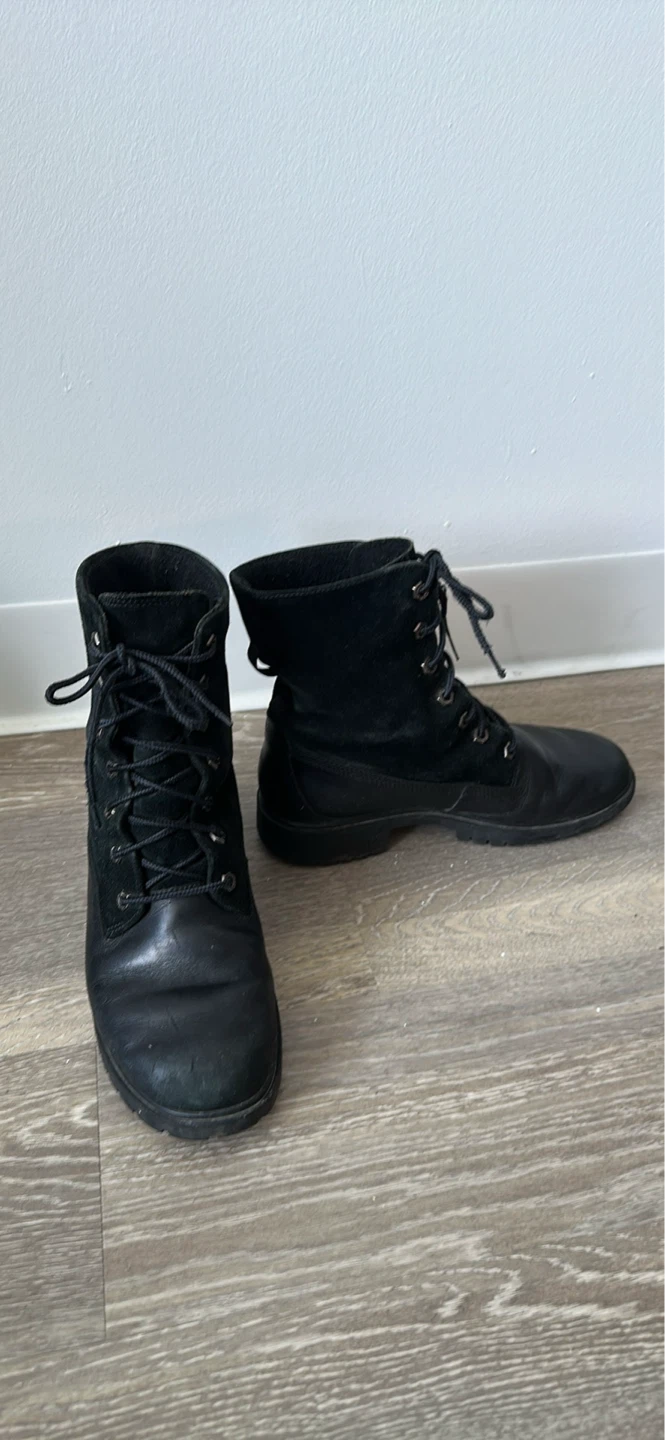 Timberland Black Leather Ankle Snow Boots with Fold Down - photo 2