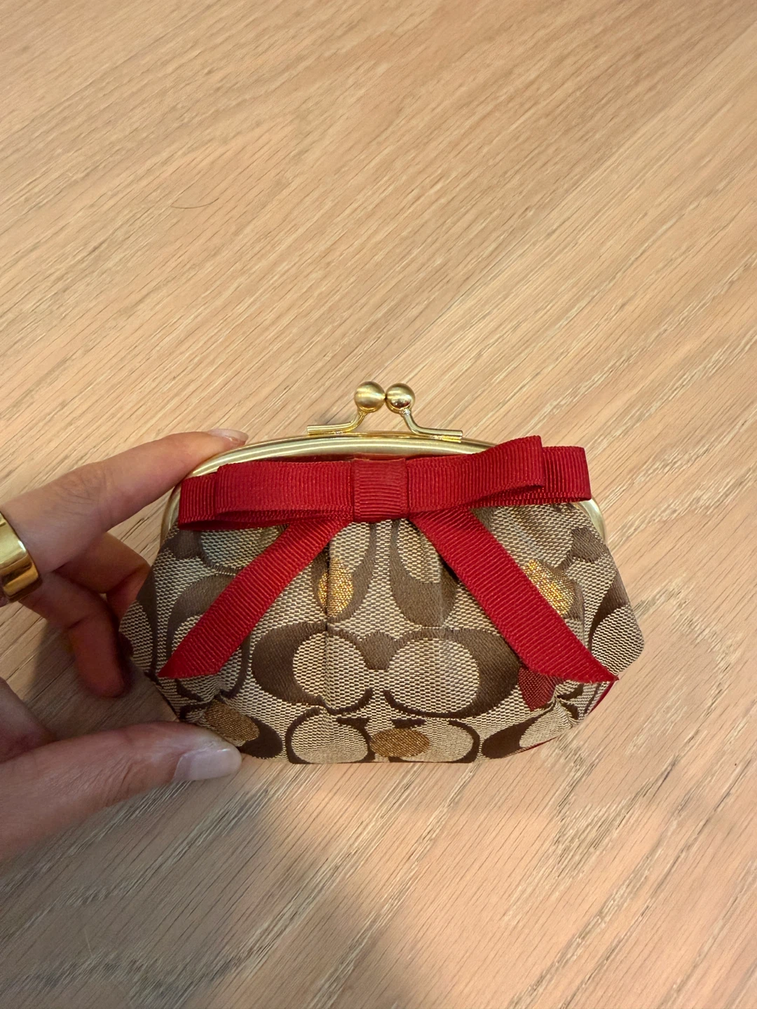 Vintage Coach Coin Purse with Red Bow